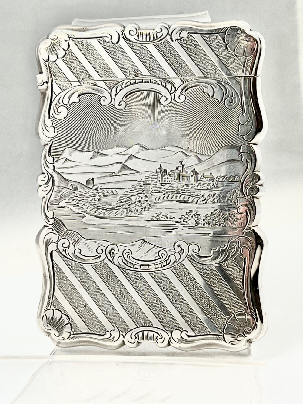 Victorian antique silver card case of Balmoral Castle by Nathaniel Mills View IX