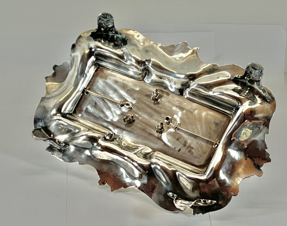 Victorian antique silver desk ink stand, Sheffield 1842 View V