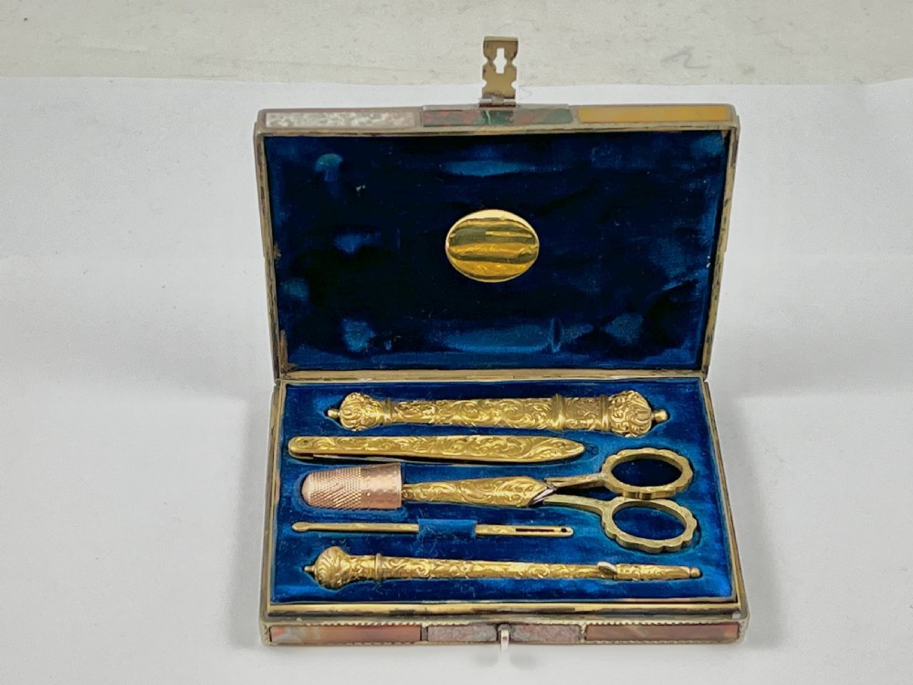 Scottish antique Victorian silver and agate sewing case, c.1860 View IV