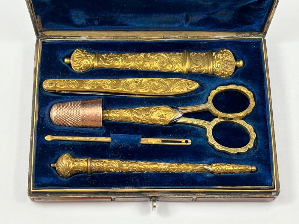 Scottish antique Victorian silver and agate sewing case, c.1860 View V