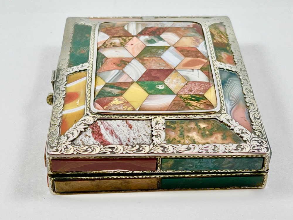 Scottish antique Victorian silver and agate sewing case, c.1860 View X