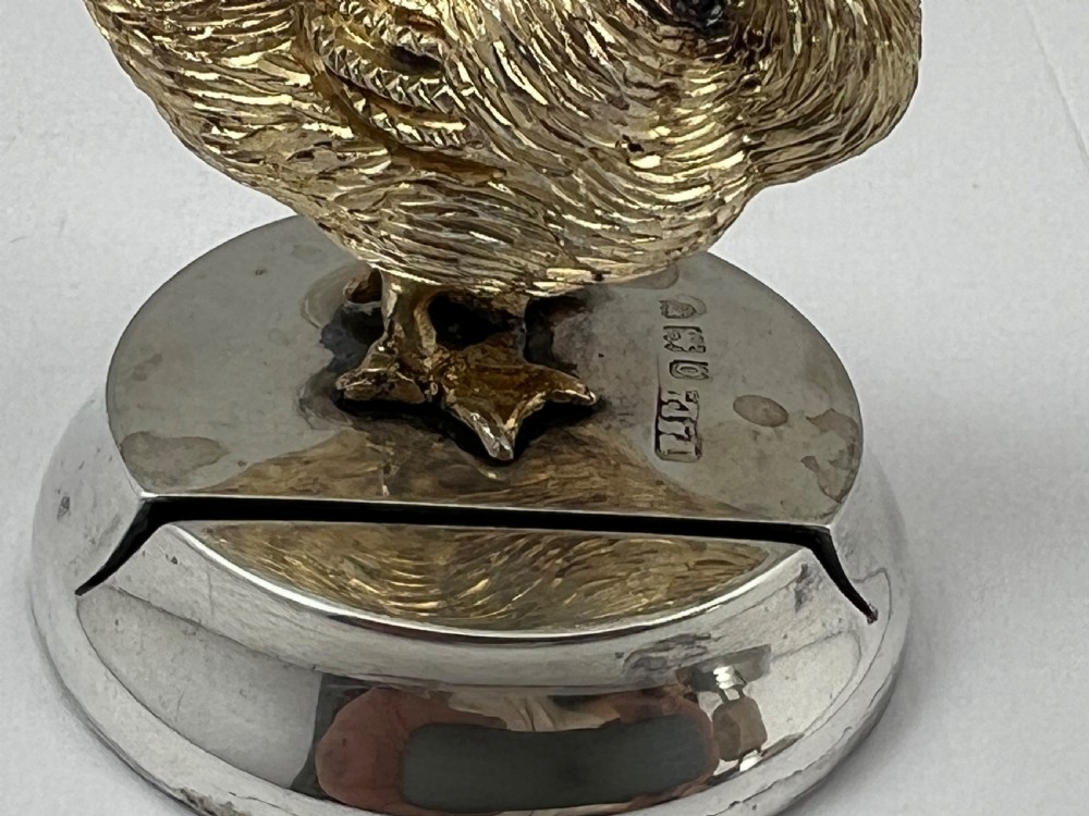 Edwardian antique silver gilt pair of duck menu holders, London 1909 View VIII