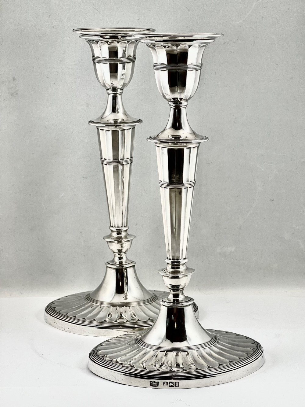 Pair of Victorian antique silver candlesticks, Sheffield 1893.