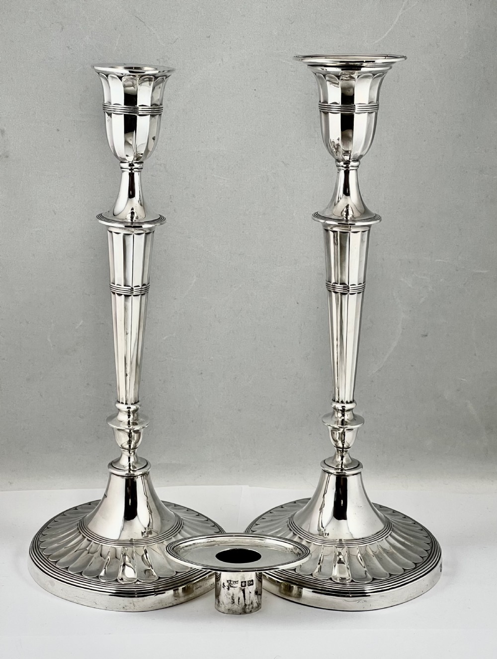 Pair of Victorian antique silver candlesticks, Sheffield 1893. View III