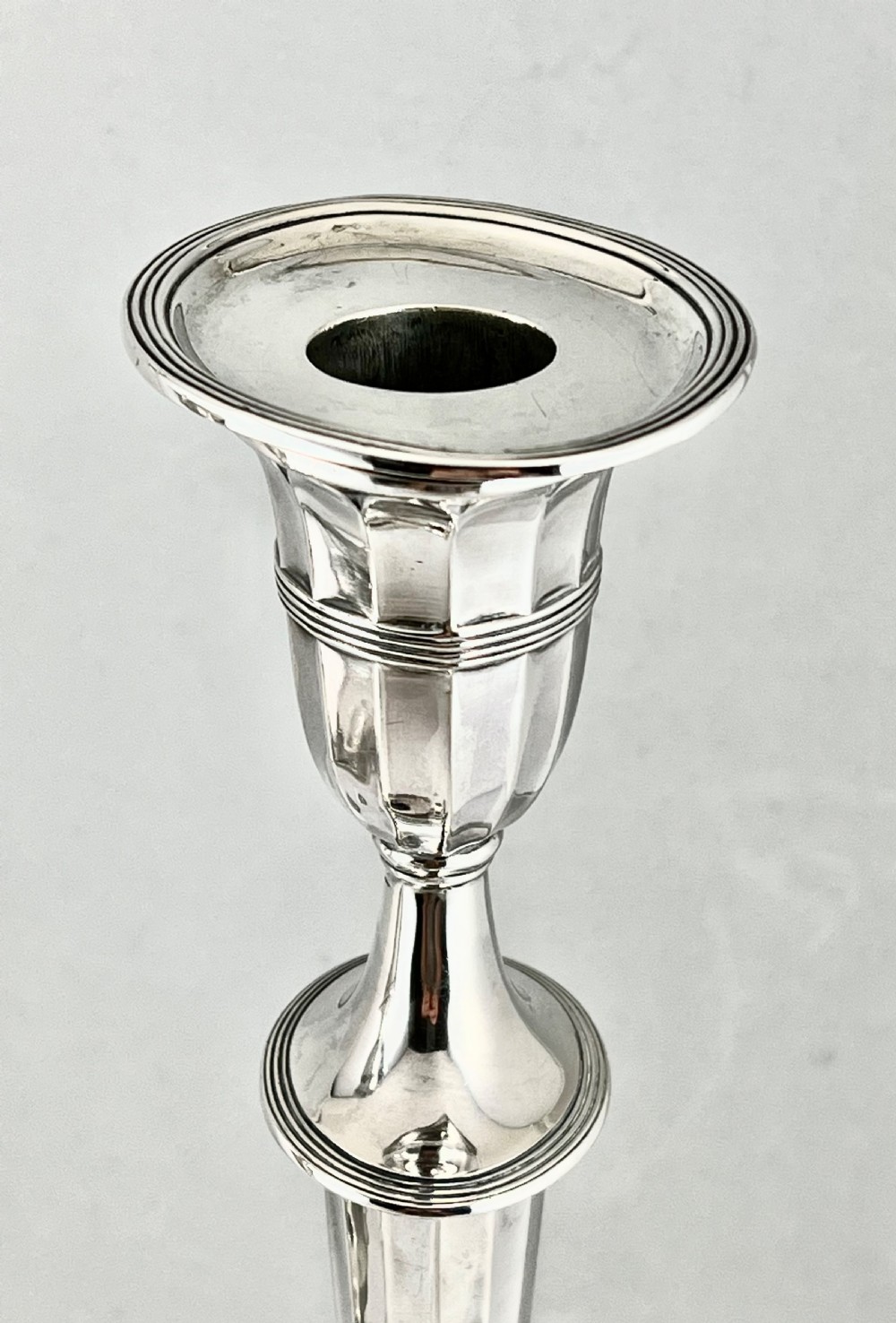 Pair of Victorian antique silver candlesticks, Sheffield 1893. View IV