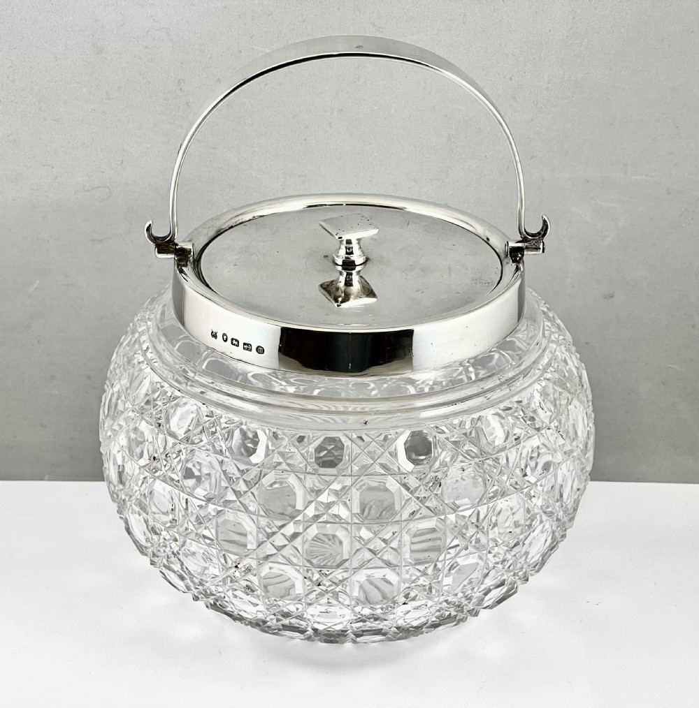Victorian antique glass and silver lidded bowl, Birmingham 1886