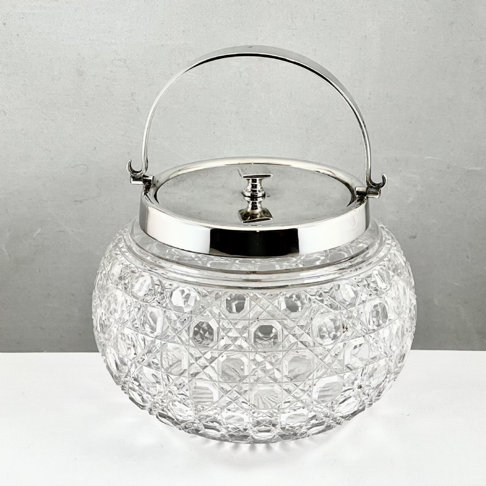 Victorian antique glass and silver lidded bowl, Birmingham 1886 View II