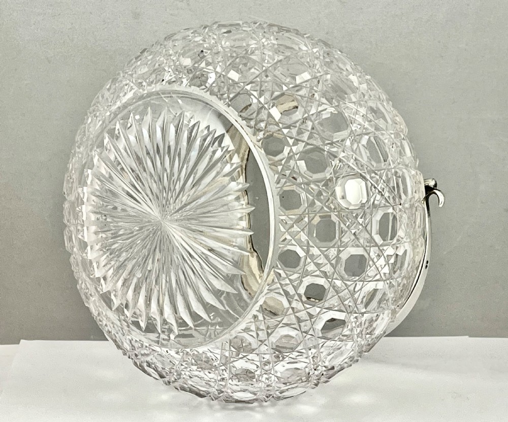 Victorian antique glass and silver lidded bowl, Birmingham 1886 View III