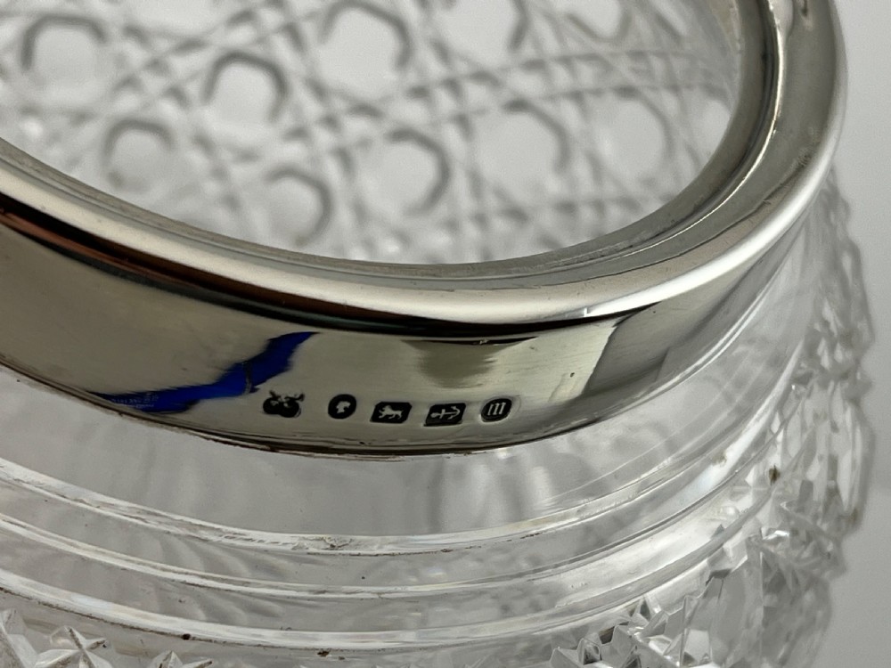 Victorian antique glass and silver lidded bowl, Birmingham 1886 View VI