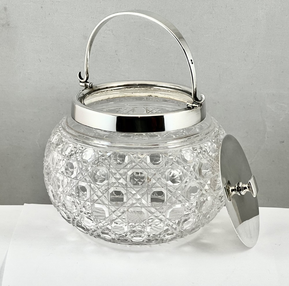Victorian antique glass and silver lidded bowl, Birmingham 1886 View IX