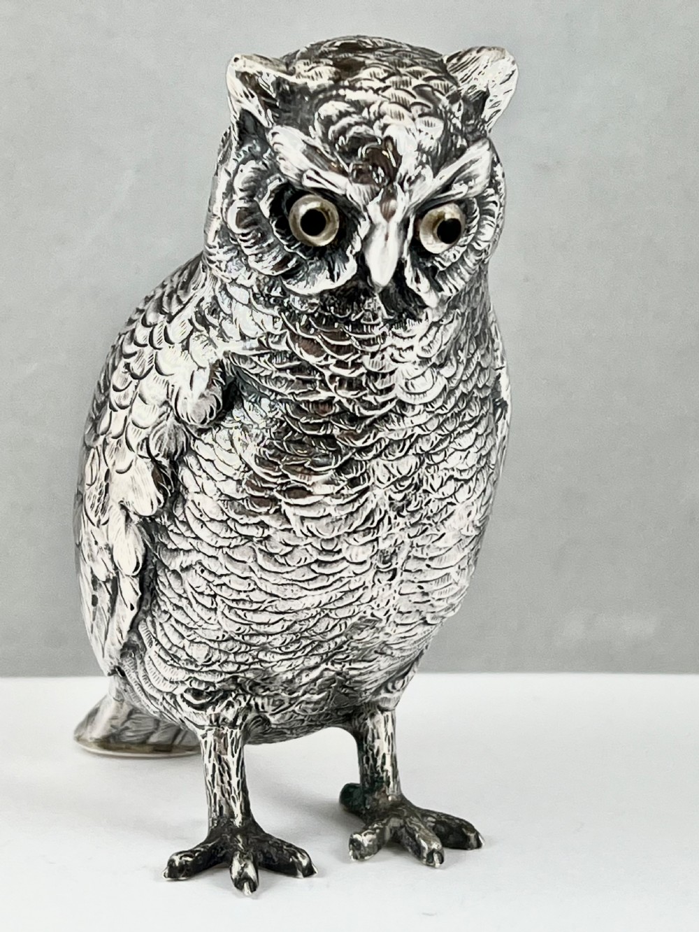 Continental antique silver owl, German Sterling silver. c.1910