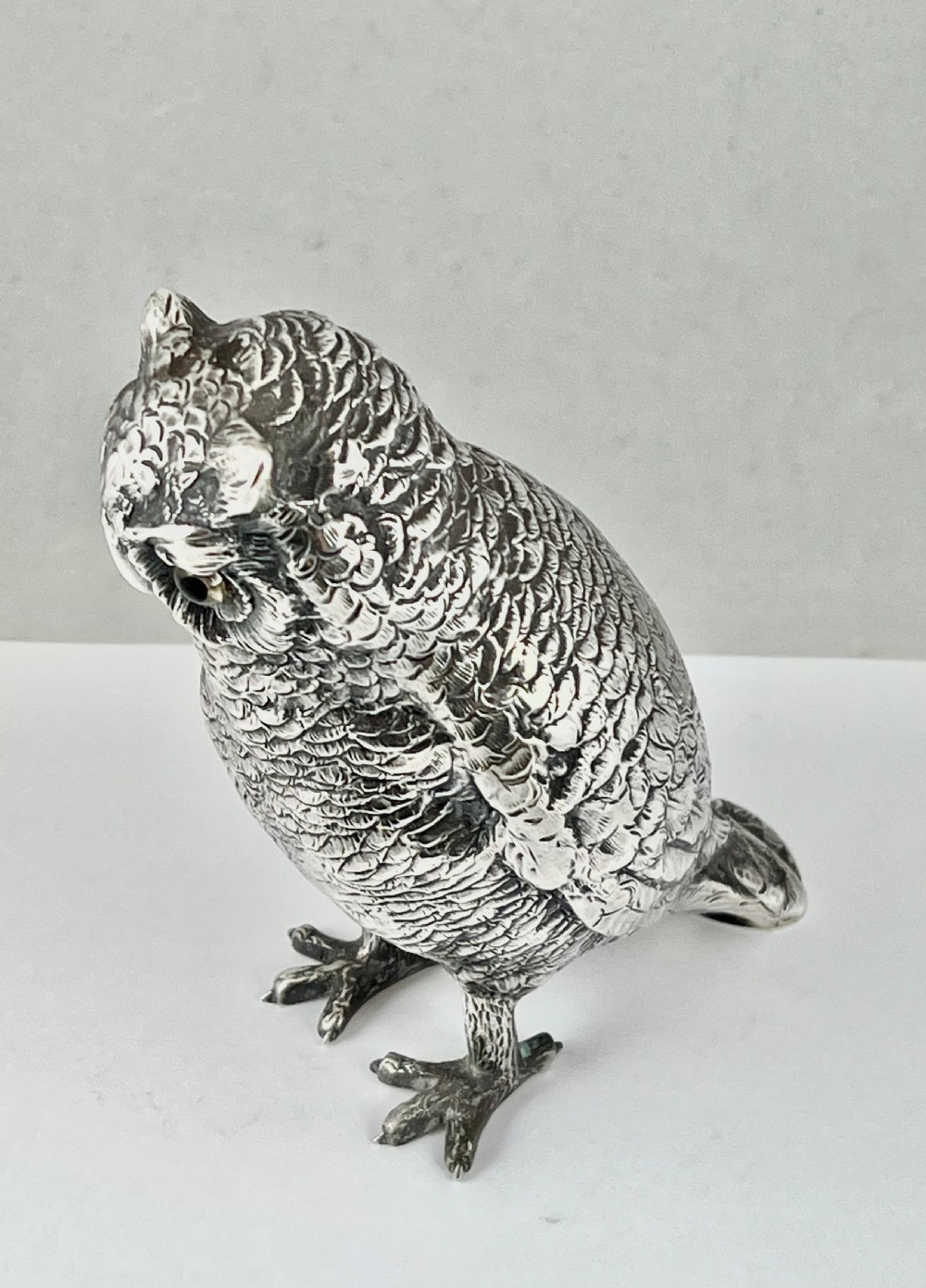 Continental antique silver owl, German Sterling silver. c.1910 View II