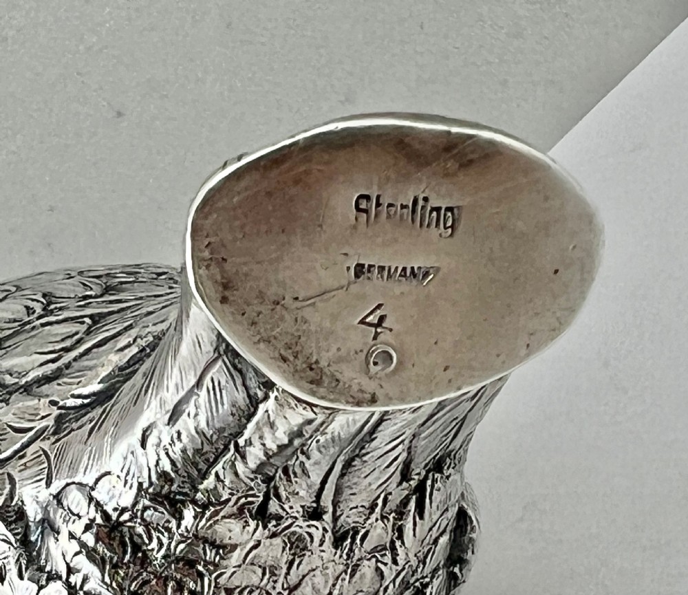 Continental antique silver owl, German Sterling silver. c.1910 View IV