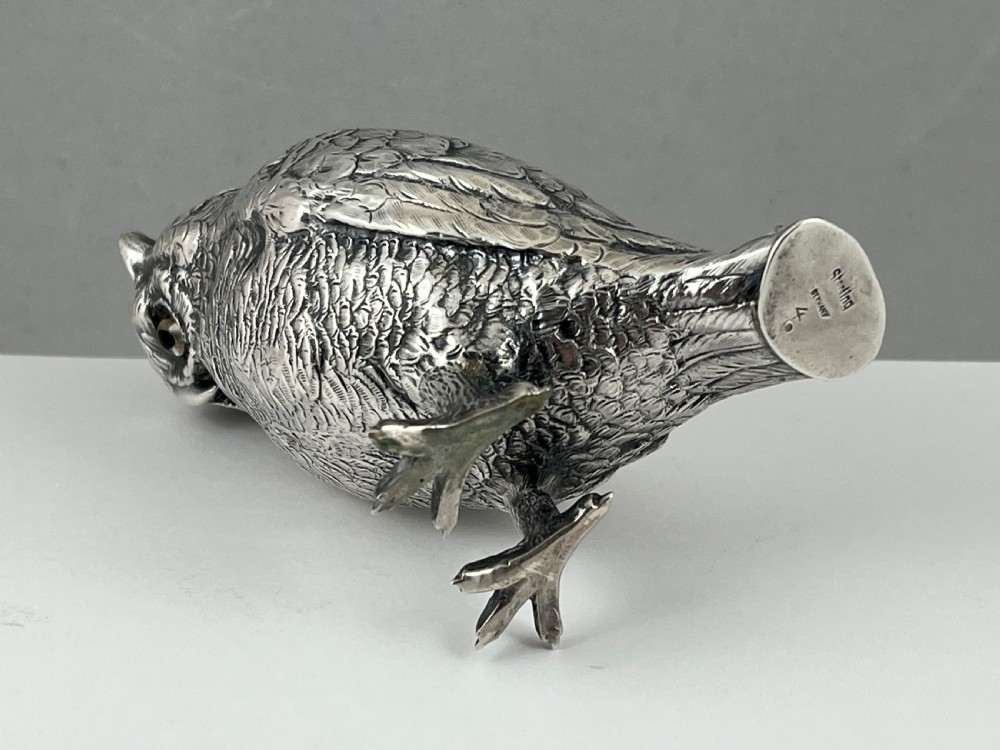 Continental antique silver owl, German Sterling silver. c.1910 View V