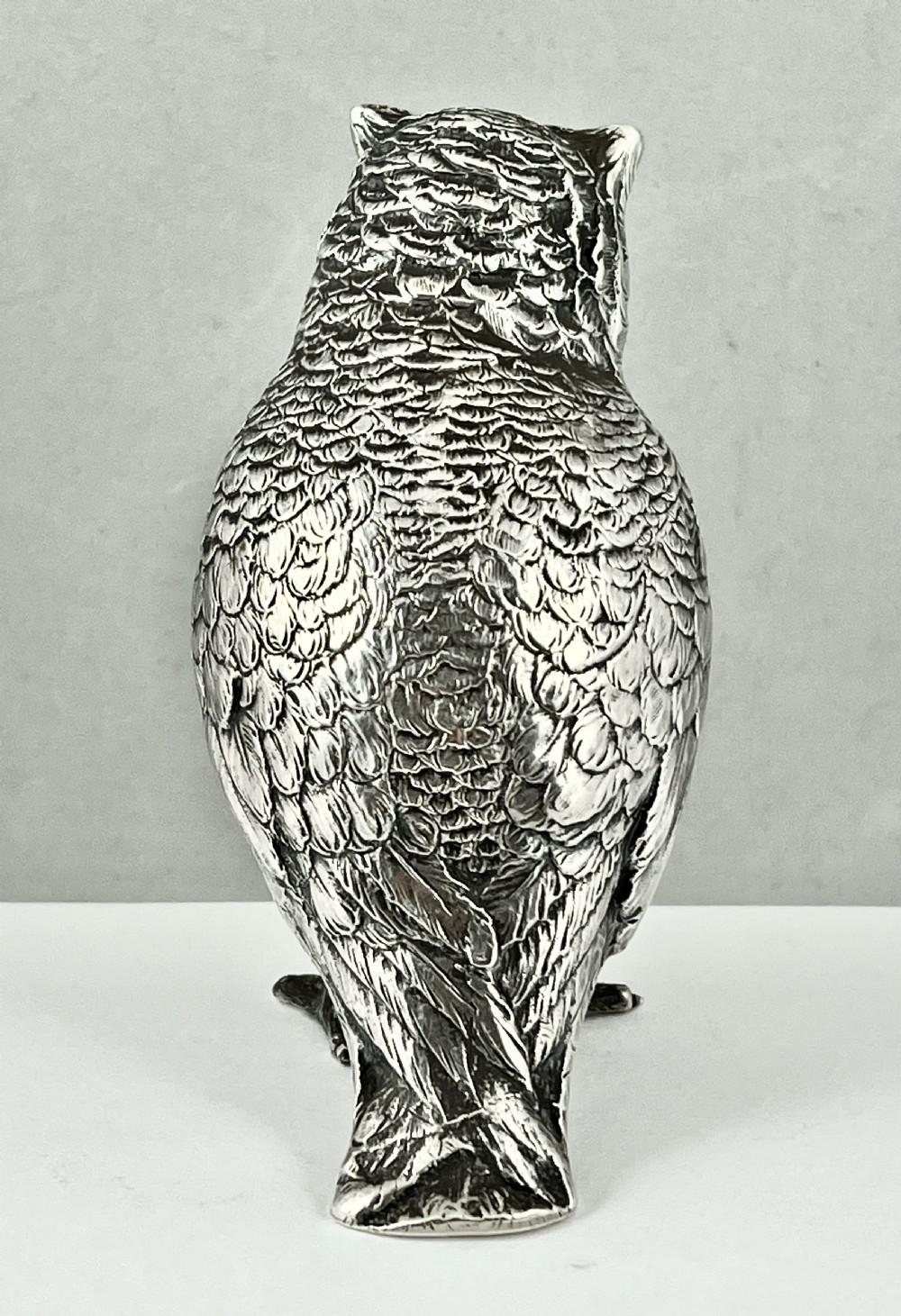 Continental antique silver owl, German Sterling silver. c.1910 View VI