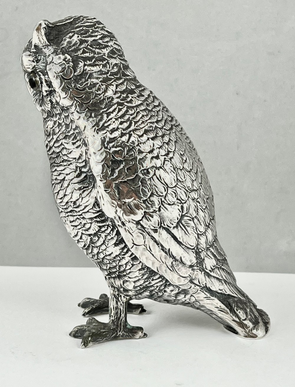 Continental antique silver owl, German Sterling silver. c.1910 View VII