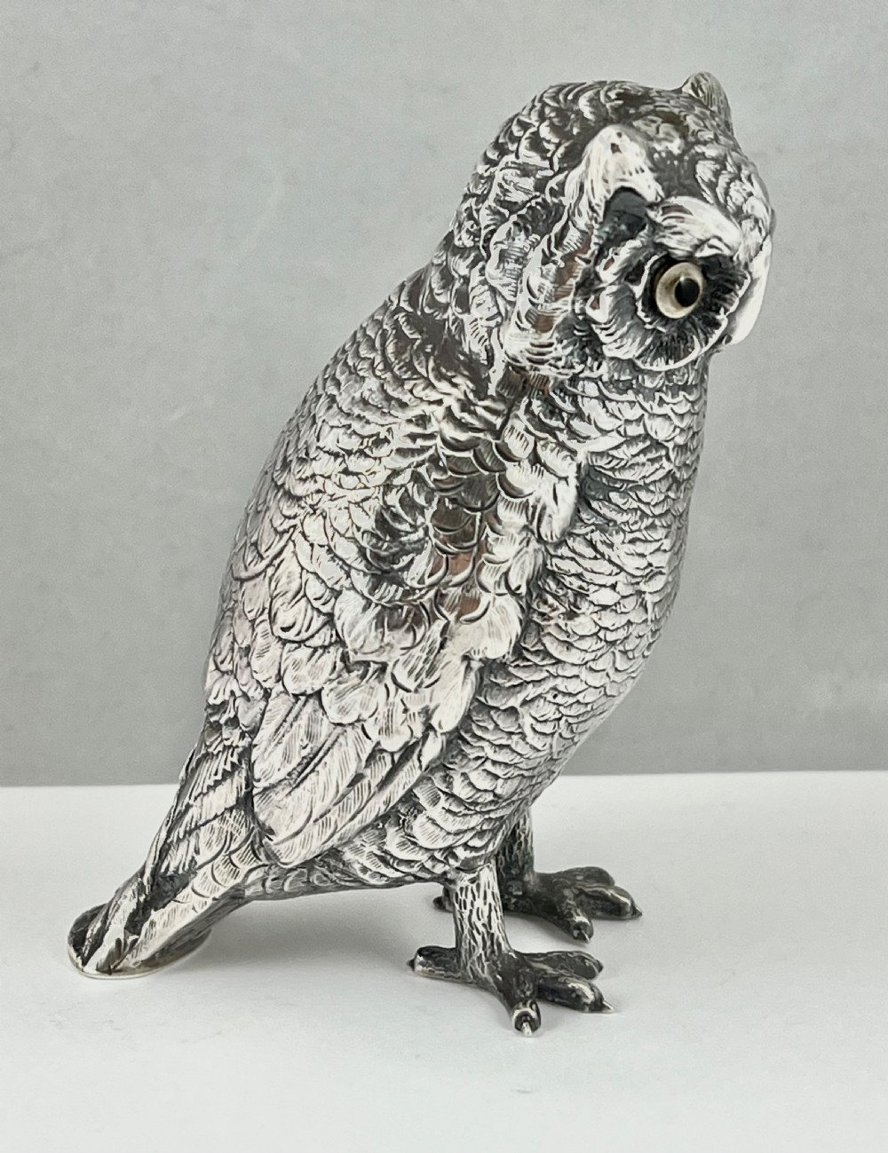 Continental antique silver owl, German Sterling silver. c.1910 View VIII