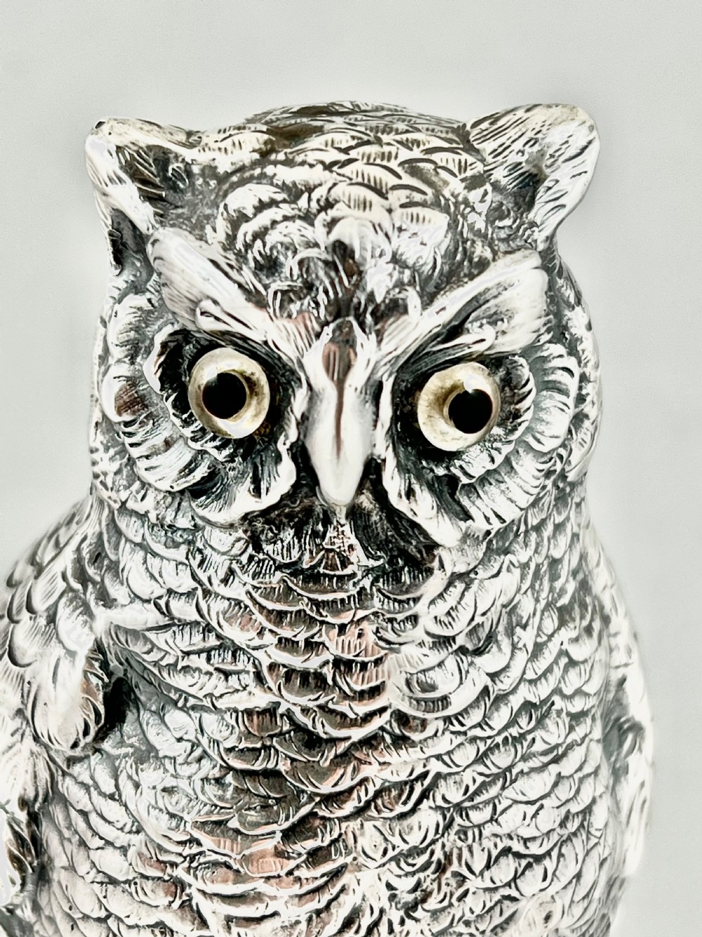 Continental antique silver owl, German Sterling silver. c.1910 View IX