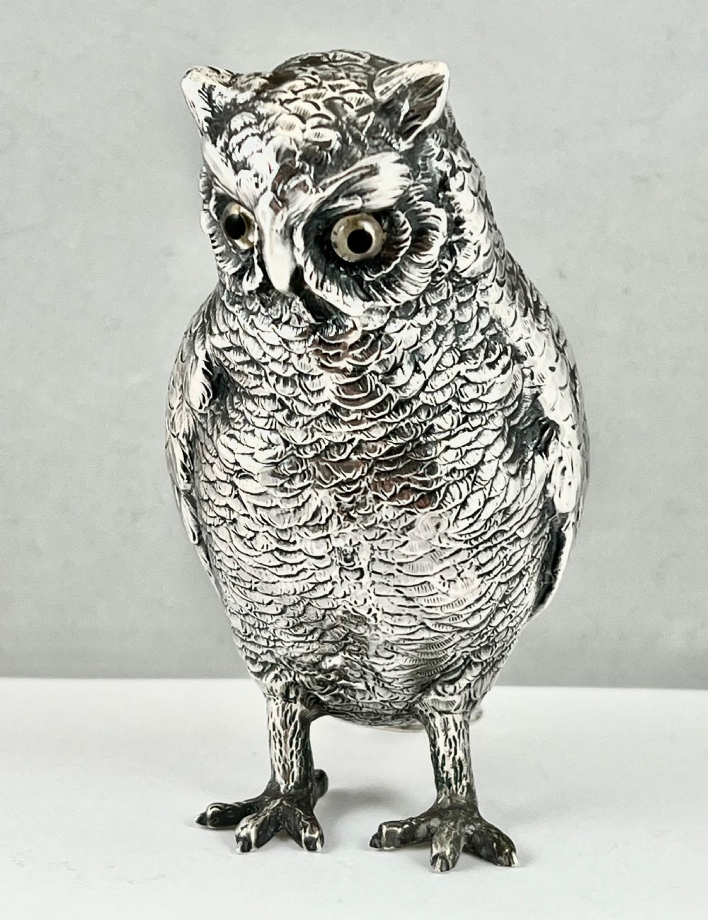 Continental antique silver owl, German Sterling silver. c.1910 View X