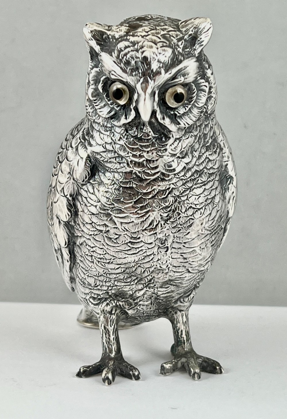 Continental antique silver owl, German Sterling silver. c.1910 View XI