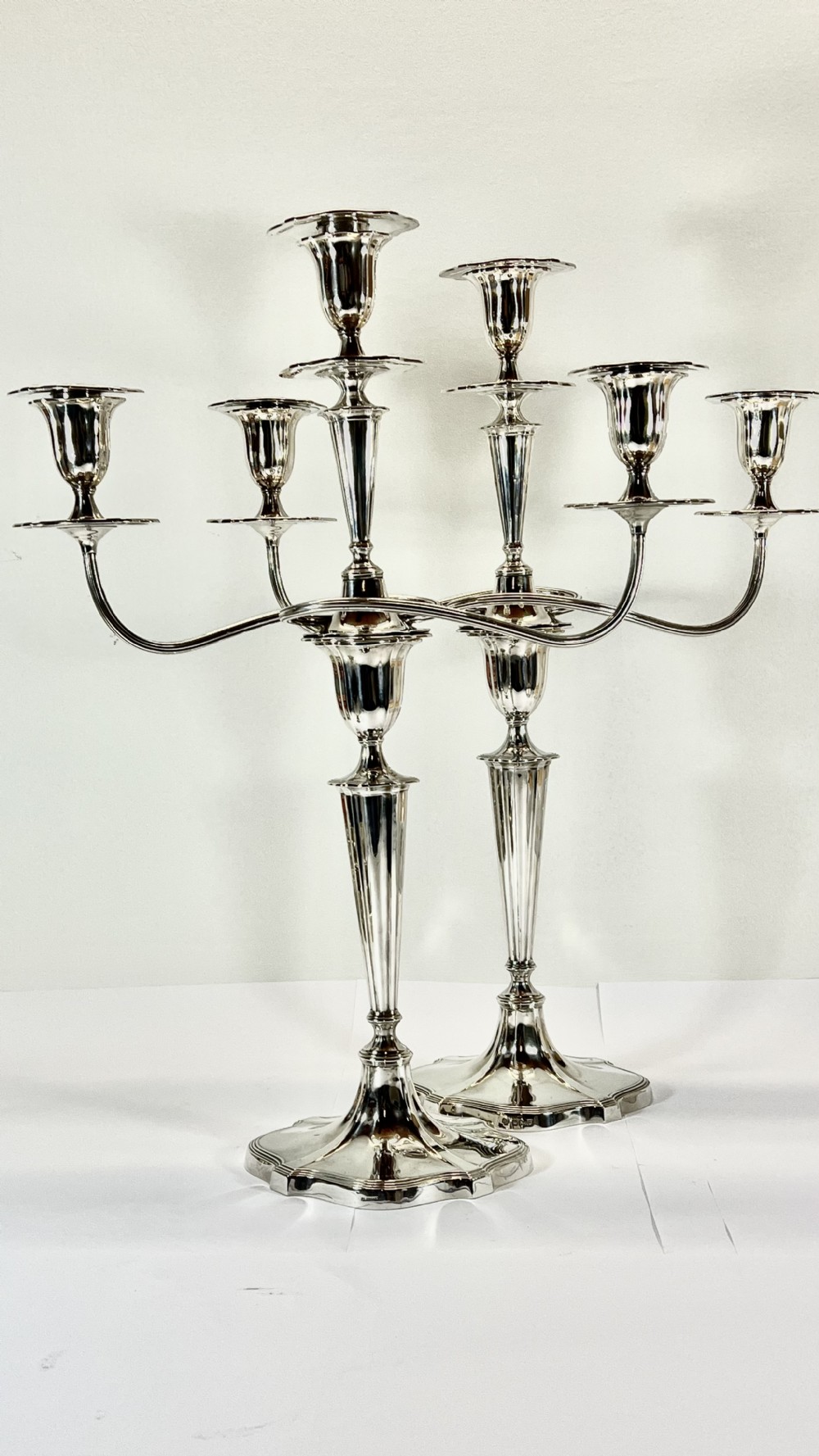 Pair of antique Edwardian silver 3 branch candelabra, Sheffield 1907.
