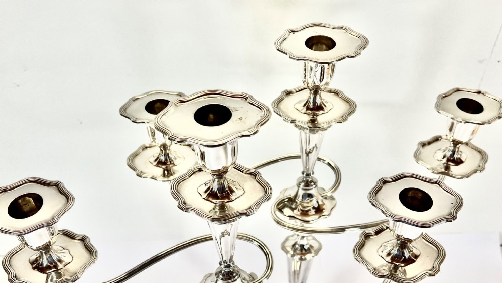 Pair of antique Edwardian silver 3 branch candelabra, Sheffield 1907. View II