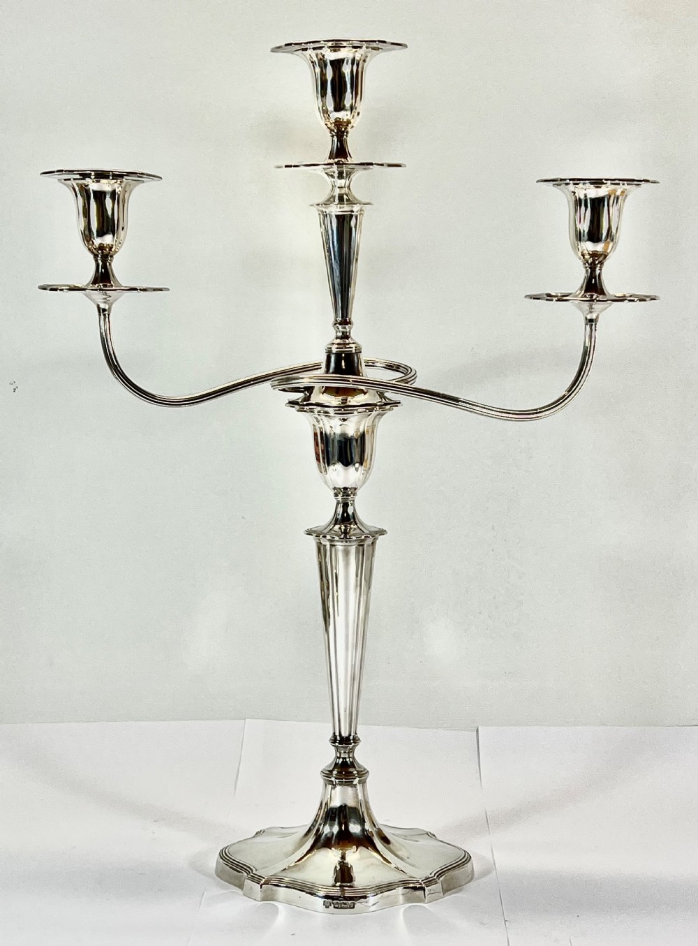 Pair of antique Edwardian silver 3 branch candelabra, Sheffield 1907. View III