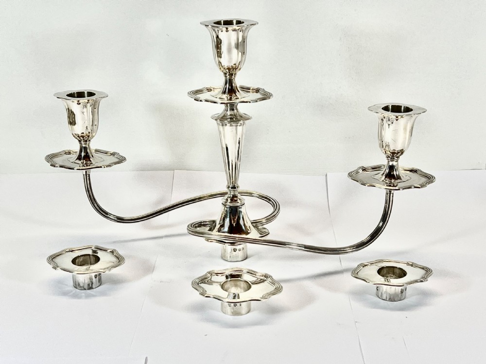 Pair of antique Edwardian silver 3 branch candelabra, Sheffield 1907. View V