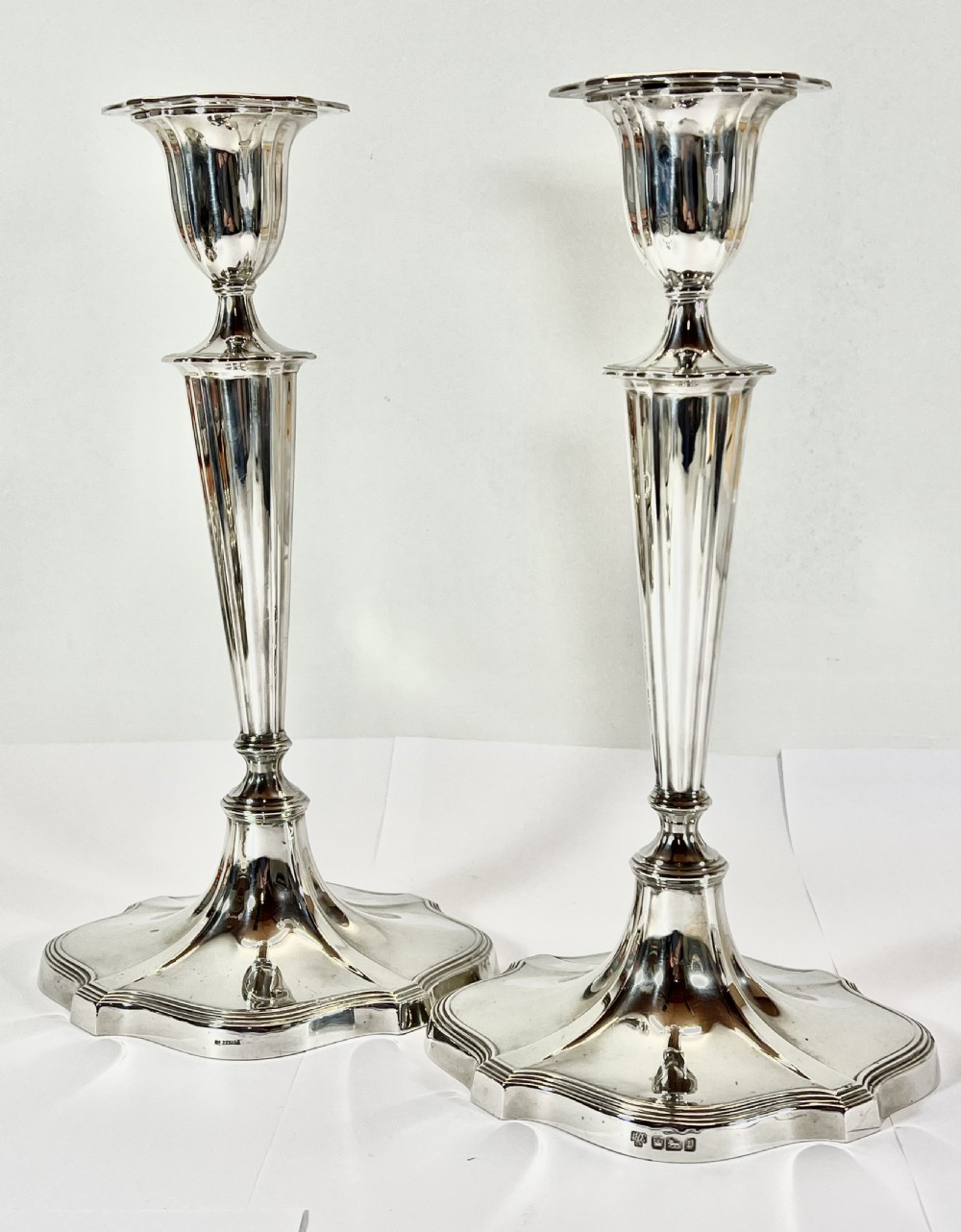 Pair of antique Edwardian silver 3 branch candelabra, Sheffield 1907. View VII