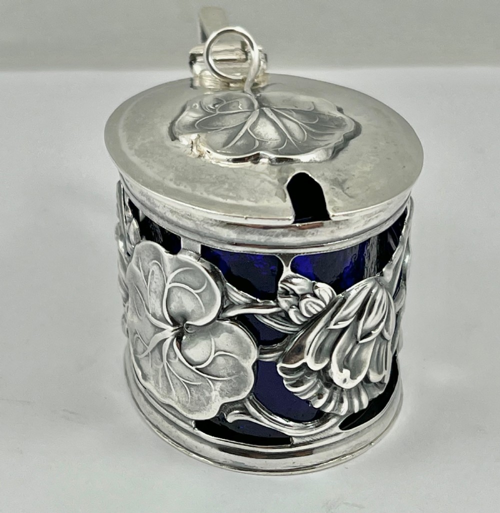 Art Nouveau Edwardian silver mustard pot, Samson Mordan 1902 View II