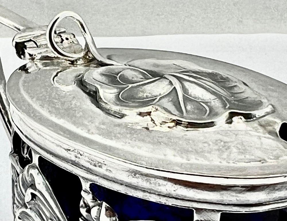 Art Nouveau Edwardian silver mustard pot, Samson Mordan 1902 View V