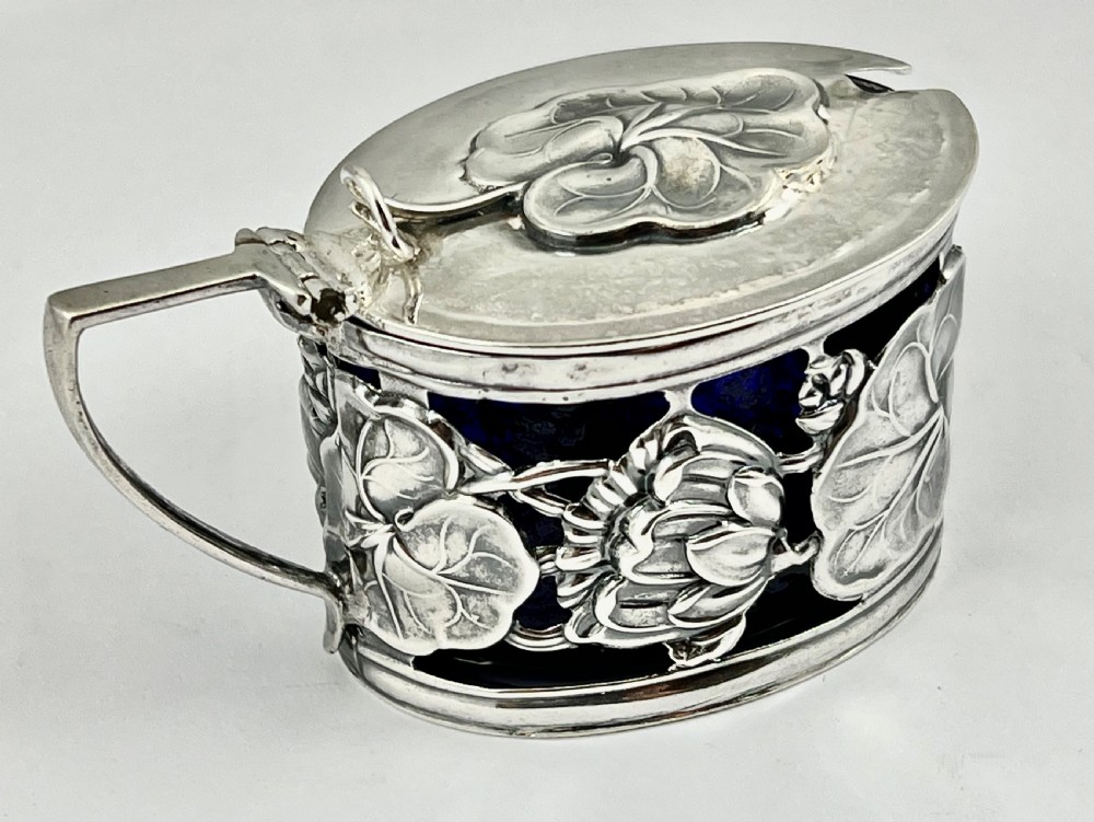Art Nouveau Edwardian silver mustard pot, Samson Mordan 1902 View VI