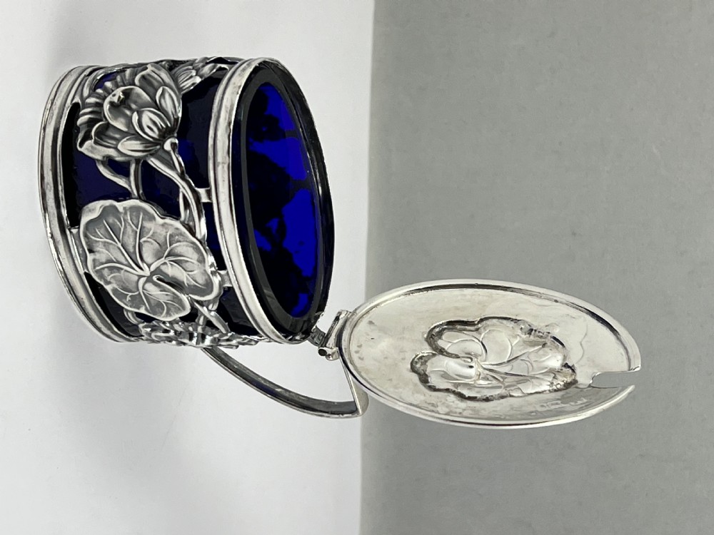 Art Nouveau Edwardian silver mustard pot, Samson Mordan 1902 View VII