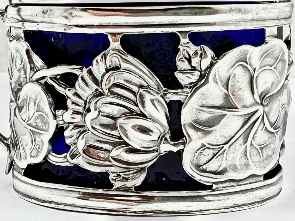 Art Nouveau Edwardian silver mustard pot, Samson Mordan 1902 View IX