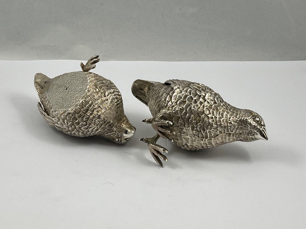 Elizabeth II pair of silver quails by W. Comyns, London 1961 View V