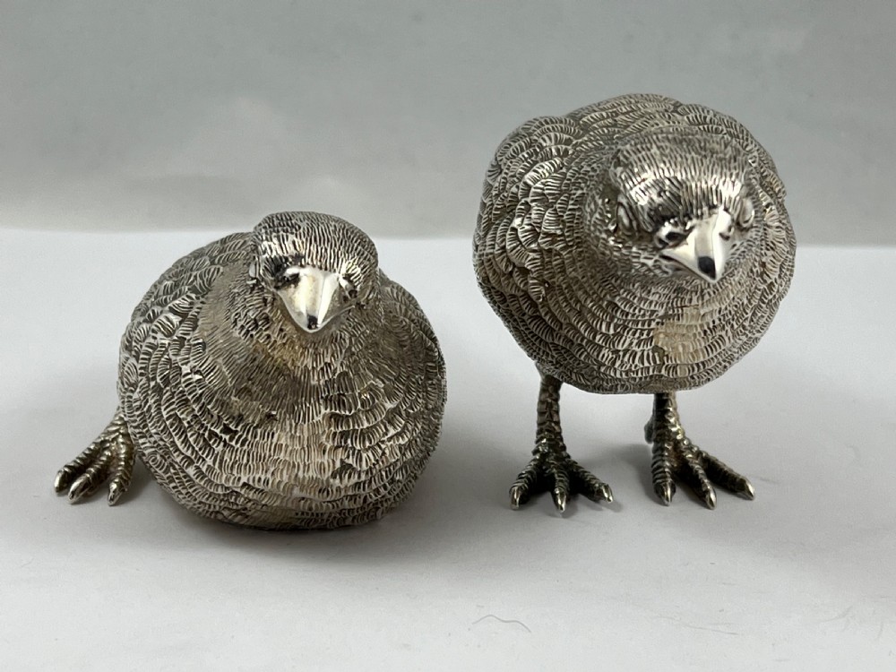 Elizabeth II pair of silver quails by W. Comyns, London 1961 View VI