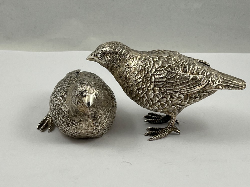 Elizabeth II pair of silver quails by W. Comyns, London 1961 View VII