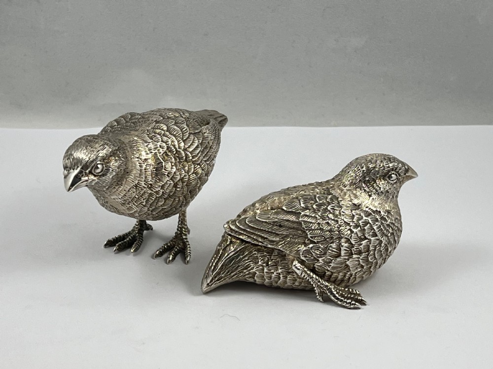 Elizabeth II pair of silver quails by W. Comyns, London 1961 View VIII