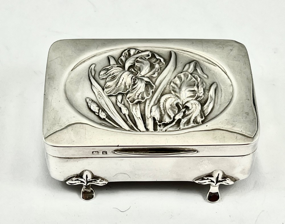 Edwardian antique silver Art Nouveau jewellery box, 1906 View II