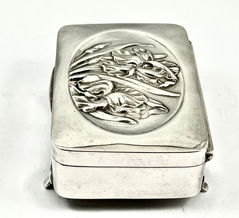 Edwardian antique silver Art Nouveau jewellery box, 1906 View V