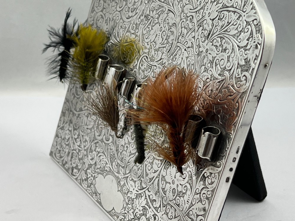 Victorian antique silver fishing fly holder, 1892 Birmingham View V