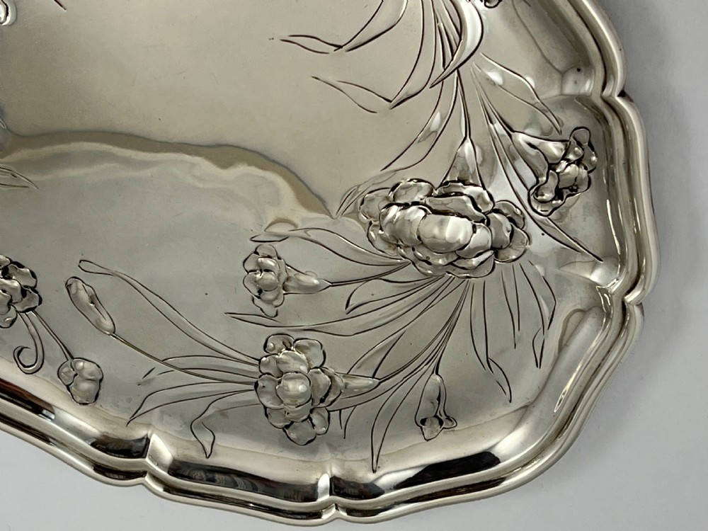 Edwardian antique Art Nouveau silver tray, Sheffield 1901 View II