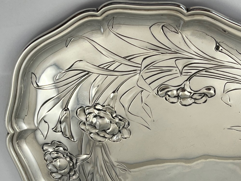 Edwardian antique Art Nouveau silver tray, Sheffield 1901 View III