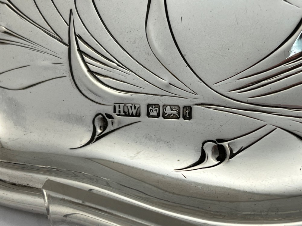 Edwardian antique Art Nouveau silver tray, Sheffield 1901 View VI