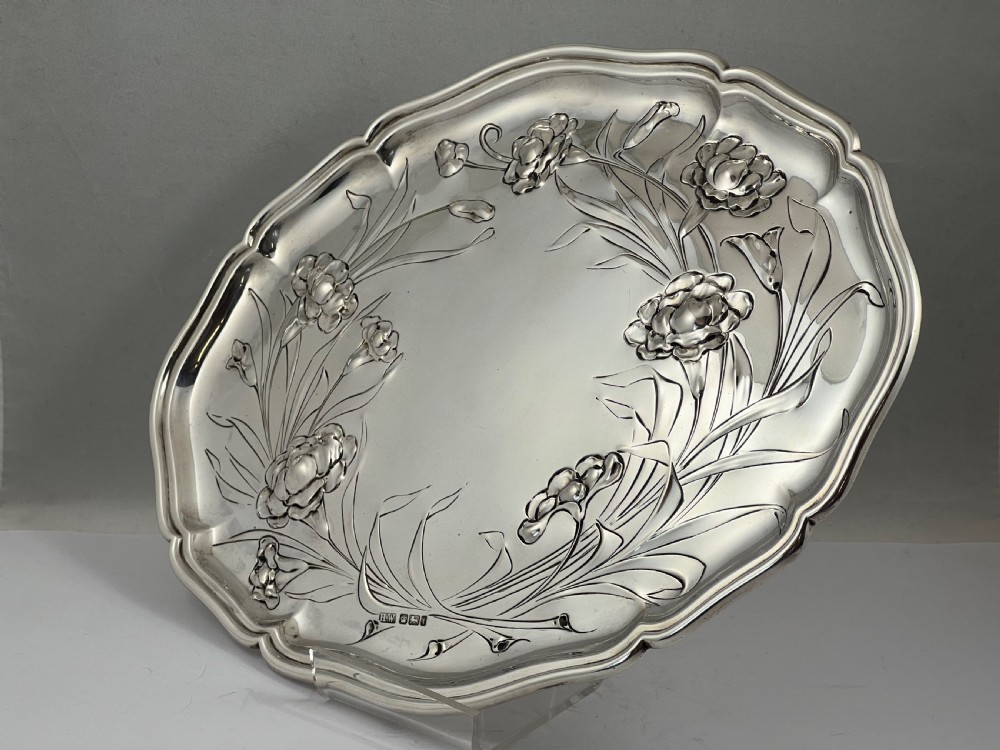 Edwardian antique Art Nouveau silver tray, Sheffield 1901 View VII