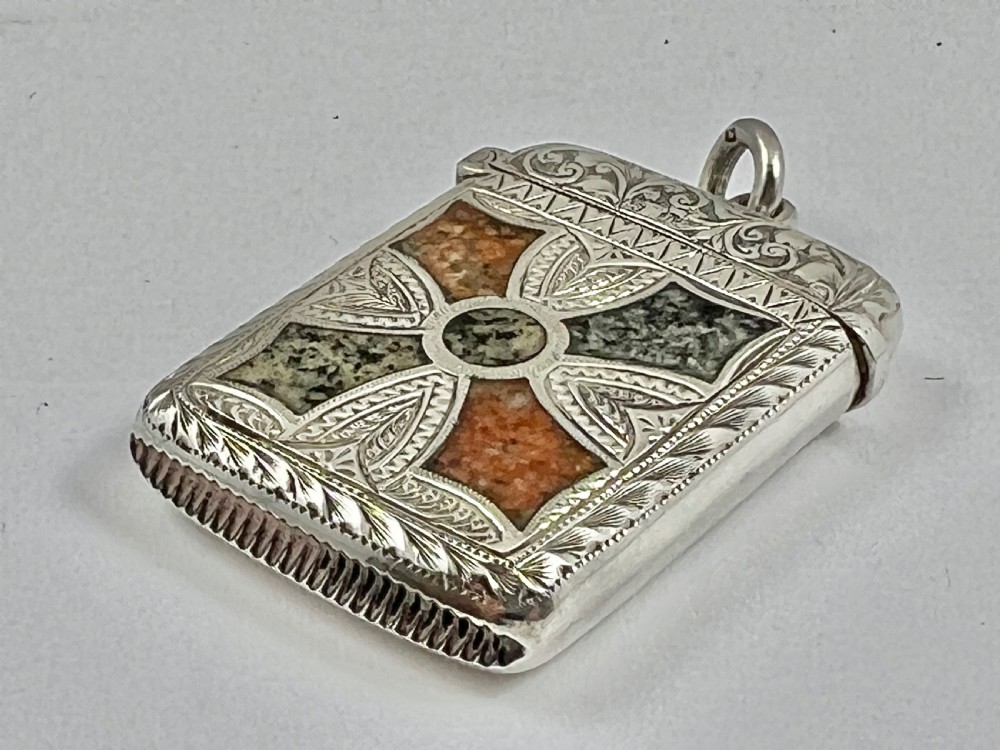 Edwardian antique silver and granite vesta case, 1907 View III