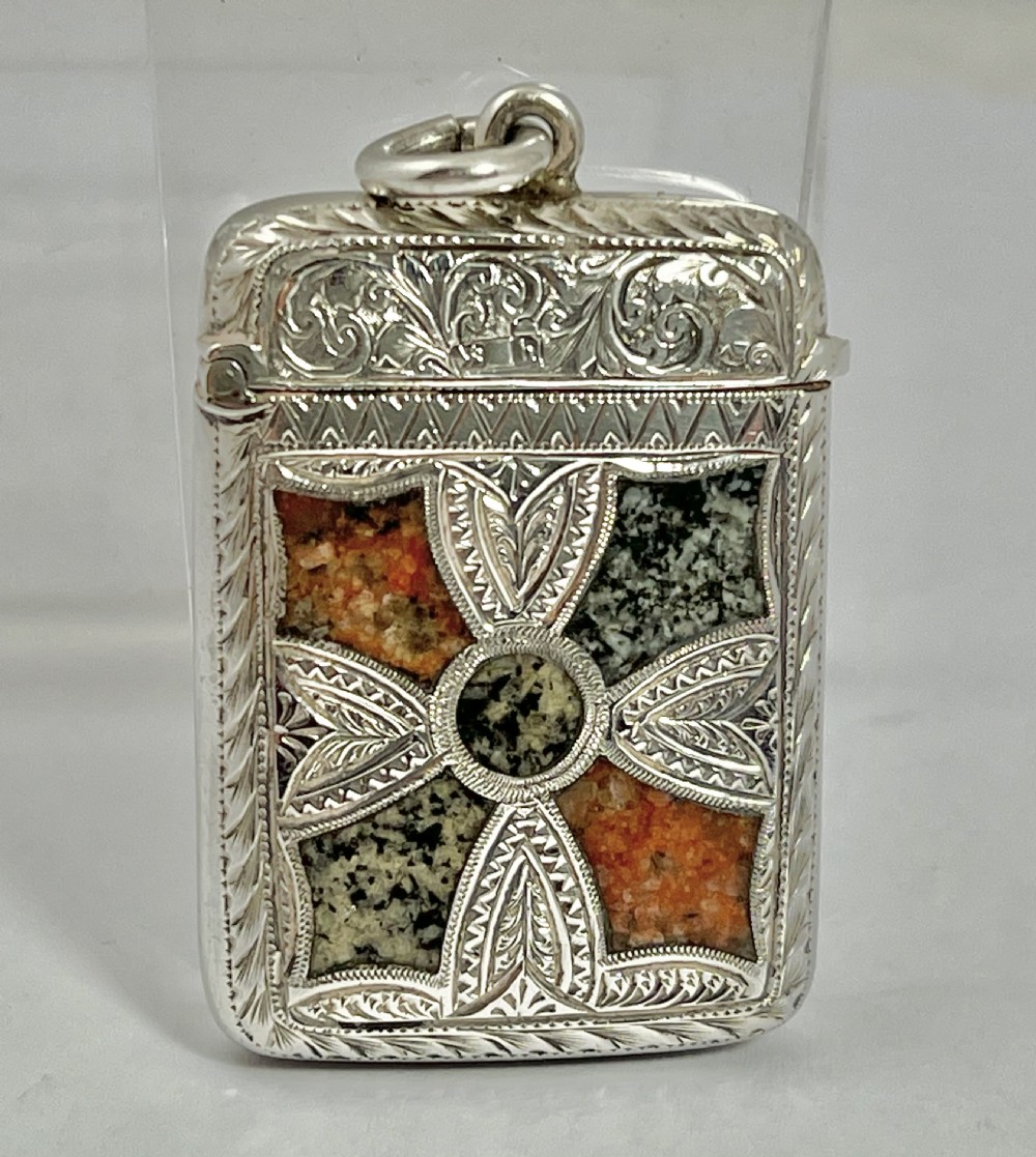 Edwardian antique silver and granite vesta case, 1907 View V