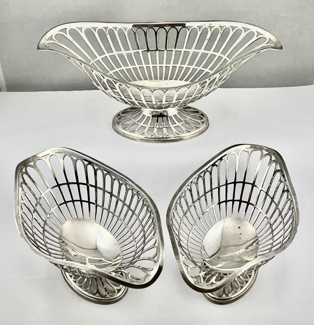 George V antique three silver fruit bowl set, Mathew Hall 1913 View II