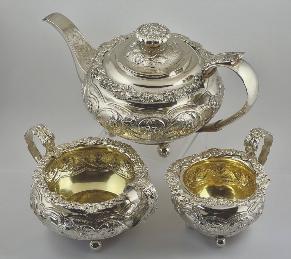 George IV antique 3 piece silver teaset. Jonathan Hayes London 1822