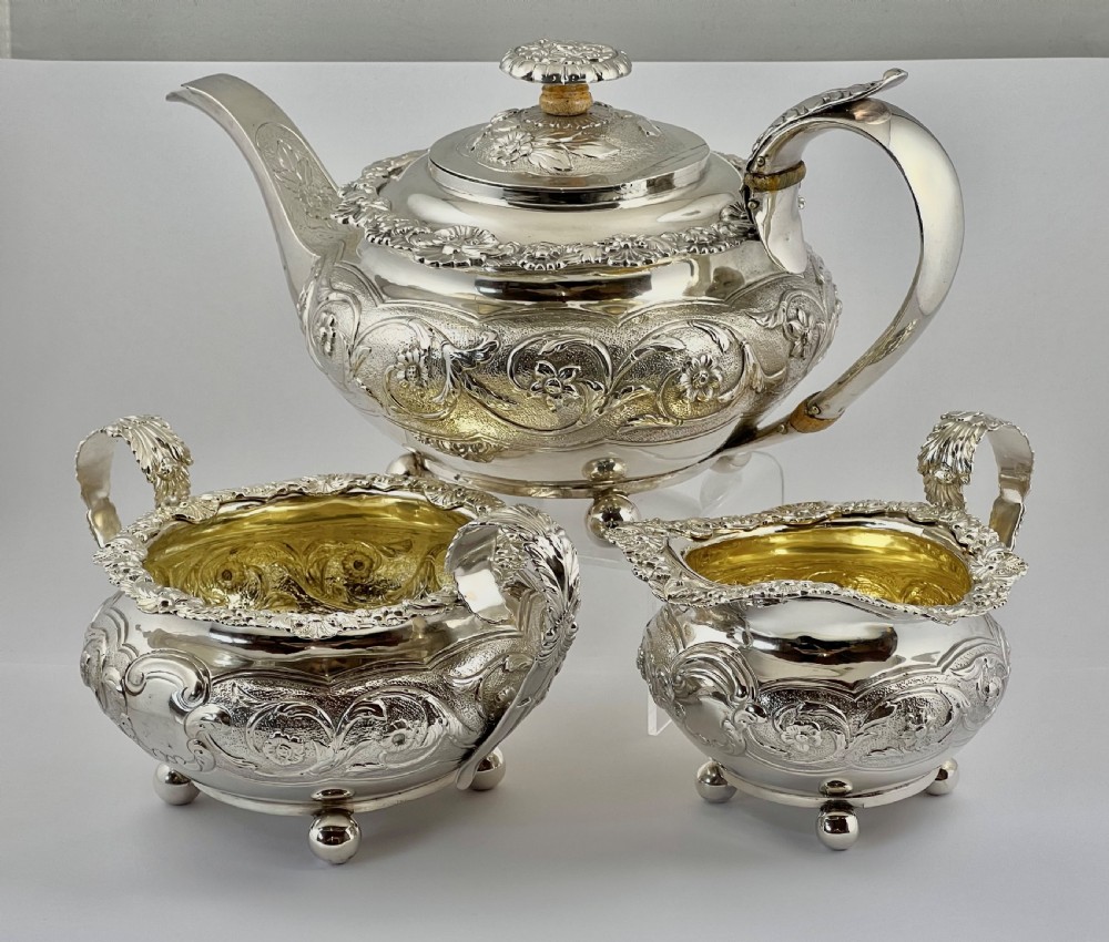 George IV antique 3 piece silver teaset. Jonathan Hayes London 1822 View II